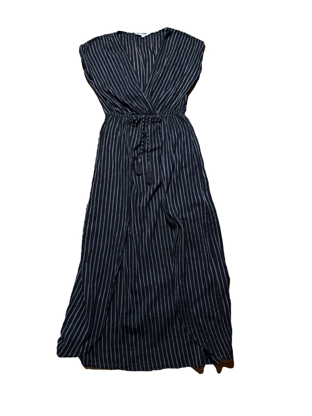 Blue Island Striped Black Resort Maxi Dress with Tie Waist - Women’s size XS